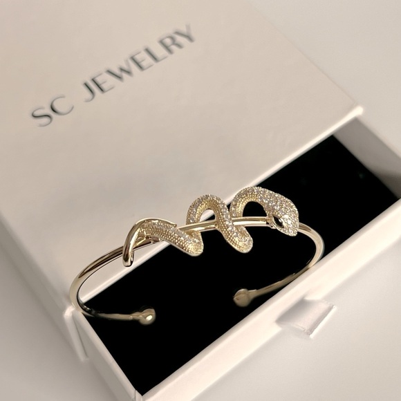 14K Gold Plated Snake Cuff Adjustable Bracelet Waterproof Jewelry - Picture 6 of 15